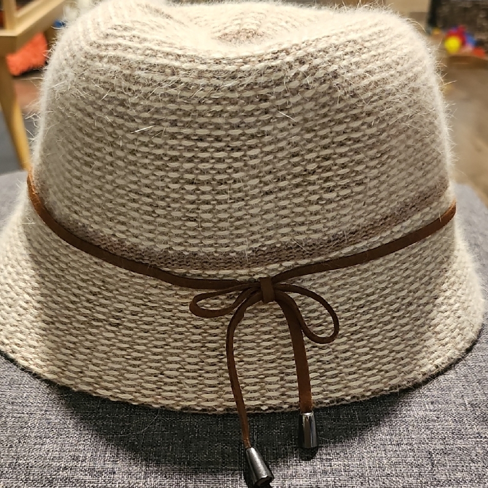 Indigo Soul Wool Rabbit Cream and Brown Bucket Hat Tweed One Size